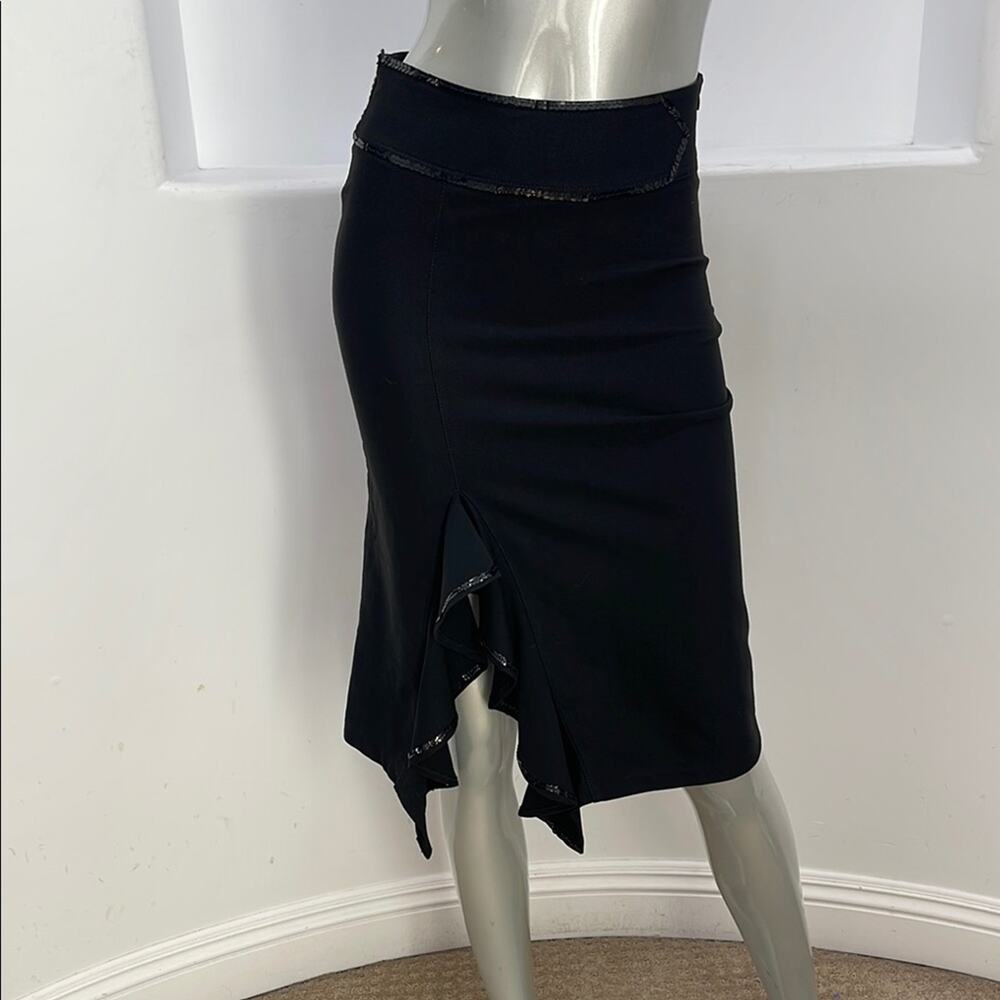 SL Jean’s SHENDEL Vintage Black Ruffled Slit Midi Skirt Size FR 36 sequin Accent